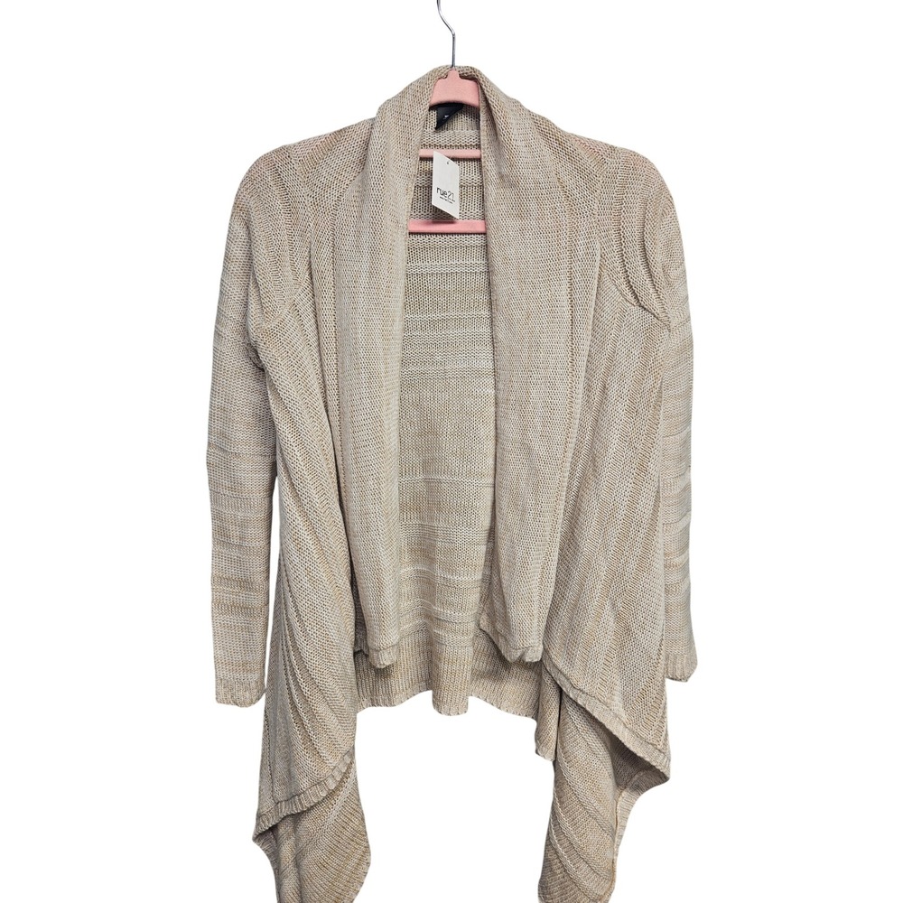 Rue21 Womens Tan Cream Marled Open Front Waterfall Cardigan Sweater Medium NEW